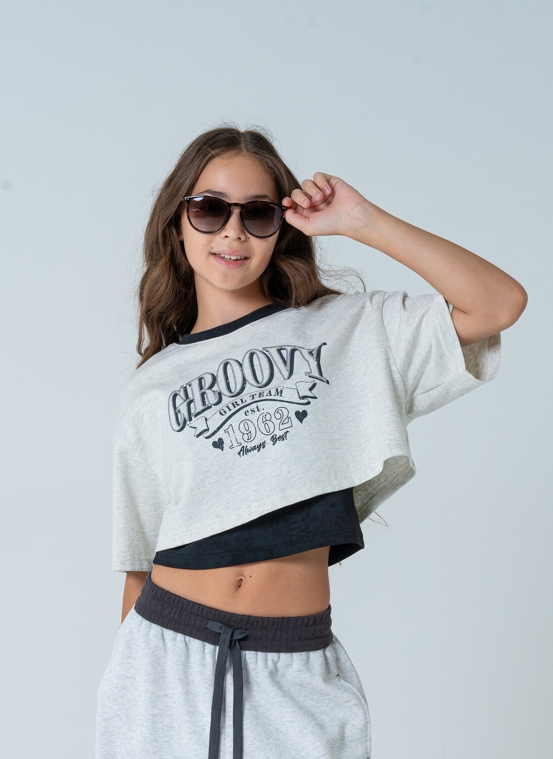 Футболка с топом серый для девочки 134-164